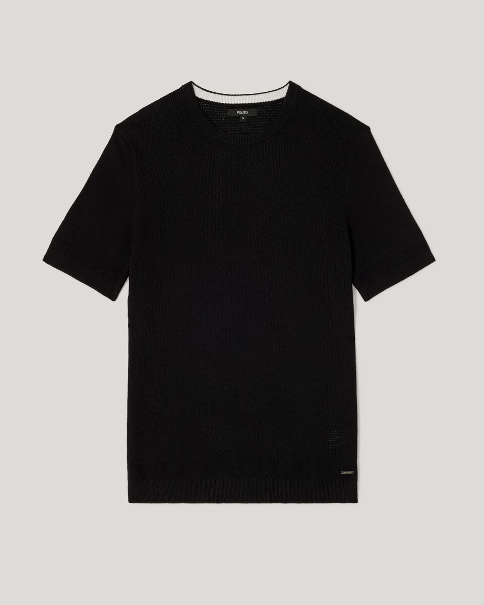 Crew Short Sleeve Knit, Black, hi-res